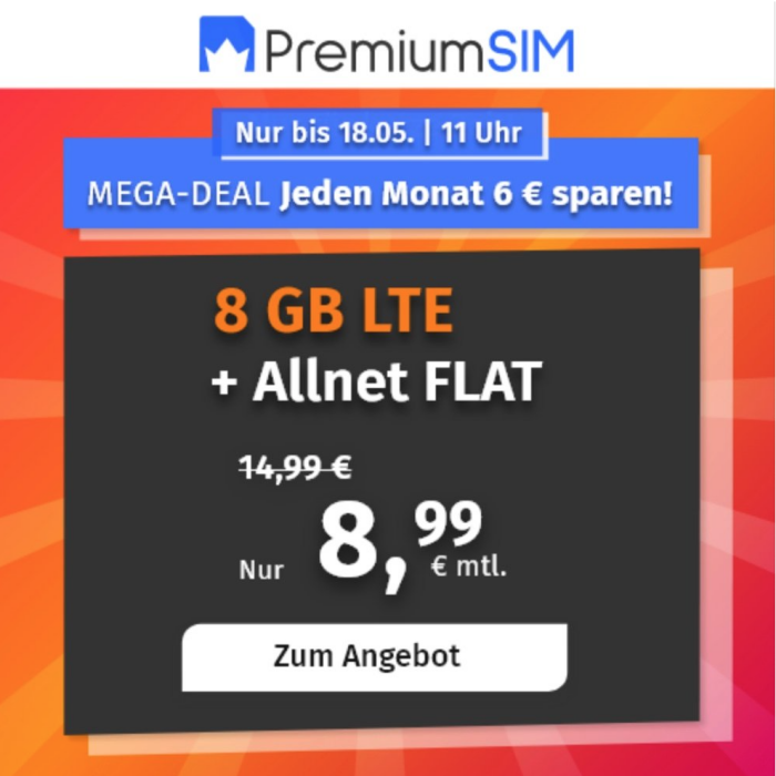 PremiumSim: 8GB LTE + ALLNET Flat im o2 Netz