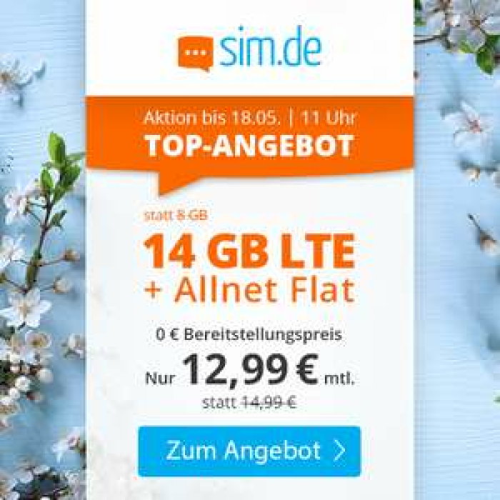Drillisch KW19 Angebote: 14GB + ALLNET FLAT sim.de 12,99€