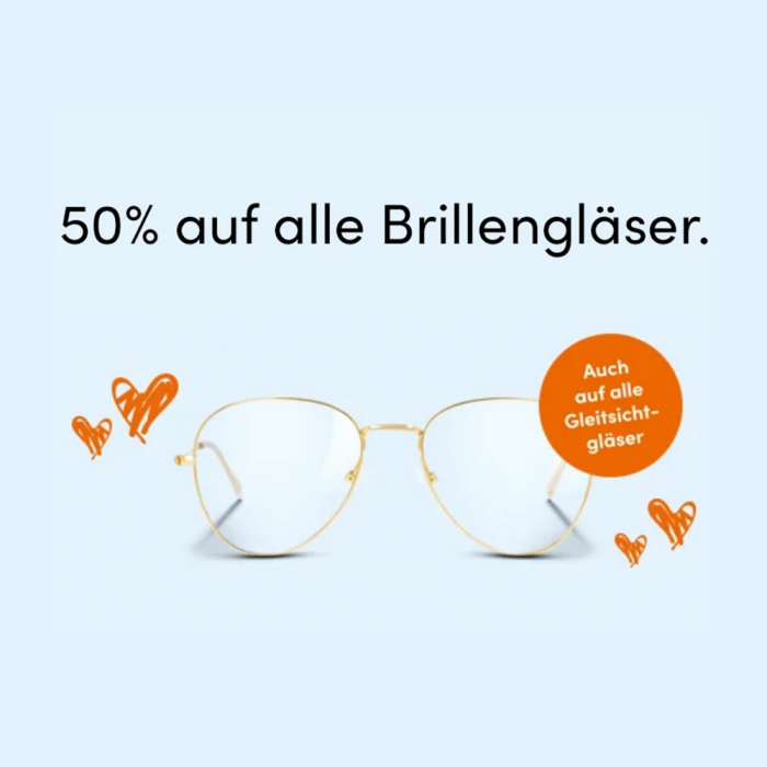 Apollo: 50% auf alle Brillen, auch auf Gleitsichtgläser!