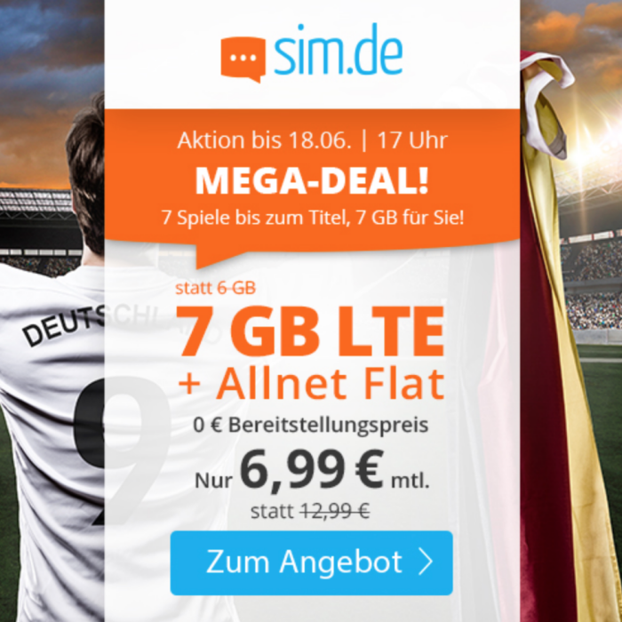 sim.de: 7GB LTE + Allnet Flat im o2 Netz