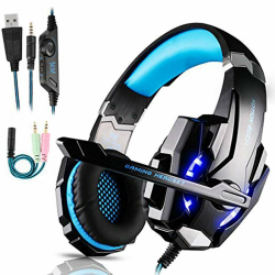FUNINGEEK Gaming Headset fĂŒr PS4 PC Xbox One, Professional Kopfhörer mit Mikrofon fĂŒr Laptop/Mac/Tablet/Smartphone mit LED Licht 3.5mm Surround Sound Noise Cancelling (Blau)