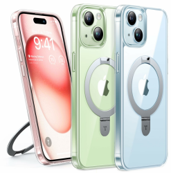 TORRAS Ostand All-in-One für iPhone 15 Hülle für MagSafe (Nr.1 Magnetkraft, Nie Vergilbung, Unsichtbarer Ständer, SGS Militärschutz) Stoßfest Handyhülle iPhone 15 Case Kratzfeste Transparent iPhone 15 Transparent
