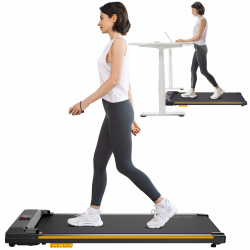UREVO Laufband, Walking pad mit doppelter Stoßdämpfung, laufband für zuhause mit Fernbedienung und LED-Anzeige, Ultra Schlanker laufband Schreibtisch mit großem Laufbereich für Zuhause/Büro Gelb 126*51*11cm