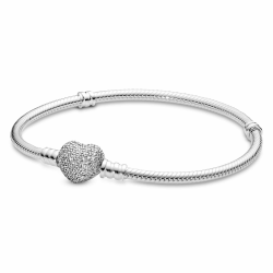 Pandora Moments Schlangen-Gliederarmband mit Funklendem Herz-Verschluss aus Sterling Silber mit Zirkonia Steinchen - Kompatibel mit Pandora Moments Armbänder - 590727CZ 17cm silber