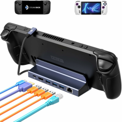 NOVOO Docking Station für Steam Deck HDMI 4K@60Hz Steam Deck Dock USB C Hub mit HDMI 2.0 4K@60Hz,DREI USB 3.0,Gigabit Ethernet,100W PD Schnellladung Docking Station für Valve Steam Deck 6 in 1-4K@60Hz Silber-Gray