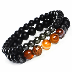2 Achat-ArmbĂ€nder, zweiteiliges Steinperlen-Armband-Set, 8-mm-Jade-Stretch-Armband mit natĂŒrlichen Edelsteinen, Freundschafts- / Paar-ArmbĂ€nder fĂŒr MĂ€nner und Frauen