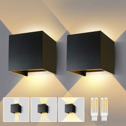 Lureshine Wandlampe mit Austauschbarer G9 LED lampe Einstellbar Abstrahlwinkel Aussenbeleuchtung Warmweiß 3000K Wandleuchte Aluminium Wandleuchte Innen/Aussen (Schwarz 2 Stück)