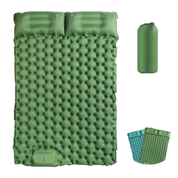 EXLECO Camping Isomatte 2 Personen Selbstaufblasend Luftmatratze Outdoor Camping Matratze mit Kissen Isomatte Faltbar Ultraleicht Luftbett Aufblasbar Camping Matte mit FuĂpumpe fĂŒr Strand Zelt GrĂŒn Doppelbett / GrĂŒn / mit Kissen
