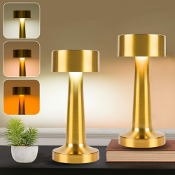 SUNLIGTGO 2 StĂŒck Dimmbare Tischlampe Kabellos, Upgrade LED Akku Tischleuchte Aufladbar, Tragbar USB Nachttischlampe mit Stufenlosem Dimmen & 3 Farbwechsel FĂŒr drinnen und drauĂen geeignet (Gold)