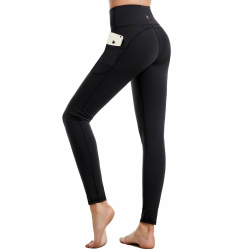 CAMBIVO Sport Leggings Damen Lang, Sporthose High Waist mit Handytasche, Leggins mit Handytasche, YogahoseTights Blickdicht für Sport, Freizeit, Fitness Schwarz M