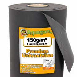 30 m², 1,5 m breit 150g/m² Garten Unkrautvlies von Aquagart inkl. 10 Erdanker I umweltfreundliche Unkrautmatte aus Polypropylen, Gartenvlies wasserdurchlässig I Mulchvlies Wurzelvlies gegen Unkraut