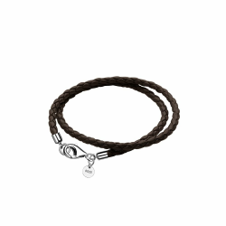 Viwind Lederarmband für Damen Geflochtenes Leder armband 34/36cm 925er Silber Verschluss Doppelschicht DIY Perlen Charms 36cm Dunkelbraun