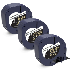 3 x Kompatible Schriftband als Ersatz für Dymo letraTag 12mm x 4m Kunststoff Gold auf Schwarz Etikettenband Selbstklebendes Etiketten Arbeiten für Dymo Letratag LT-110T 100H QX 50 XR XM 2000
