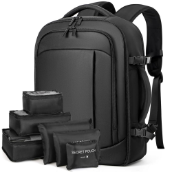 Lekespring Handgepäck Flugzeug für Herren Damen, 17 Zoll Laptop Rucksack Reiserucksack, 40L mit 6 Teilige Kleidertaschen für Urlaub Business Arbeit Reisen, Schwarz XL Schwarz
