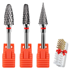 CGBE 3 Stück Nagelfräser Aufsätze, Wolframlegierung Nagelfräser Schleifköpfe Hartmetall Bits Entfernen Gel Acryl Nagelhaut, Professioneller Nagelbohrer Bits Feine Körnung für Maniküre Pediküre 3 Stück Feine Körnung