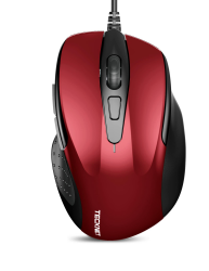 TECKNET Maus mit Kabel, Optical Business Mouse Verdrahtete Ergonomische Maus mit 6 Tasten, 2 Verstellbare DPI Level, USB-Kabel 150 cm rot