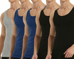 Falechay Unterhemd Herren Tank Top 5er Pack Baumwolle Feinripp ärmellos Muskelshirtst Männer Sportunterhemden L 2*schwarz+2*marine+1*grau