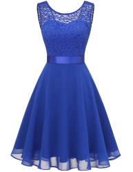 Berylove Cocktailkleid Damen Abendkleider Elegant für Hochzeit Kleid Hochzeitsgast Chiffon Ärmellos Spitzenkleid Kurz-royalblau M