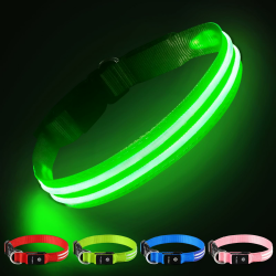 Hundehalsband Leuchtend Aufladbar, Leuchthalsband Hund Wasserdichtes Einstellbare Blinklicht LED Halsband Hund für Kleine Mittlere Große Hunde, Sichtbarkeit im Dunkeln, Grün-S S(28-40cm/11-15.7inch) Grün