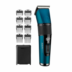 BaByliss Japanese Steel Digital Haarschneider E990E mit 45 Längeneinstellungen durch Drehrad und 8 Kammaufsätzen, kabellos, 160 Minuten Laufzeit, Blau, 1 Stück (1er Pack) Single