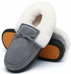 Mishansha Damen Winter rutschfest Warme Hausschuhe Memory Foam Plüsch Pantoffeln, Gr.36-43 37 EU Rauchgrau