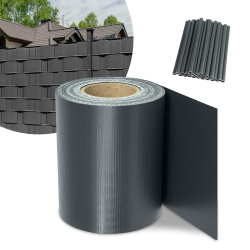 SWANEW PVC Sichtschutzstreifen Doppelstabmatten Zaun Gartenzaun Sichtschutz, 70 m x 19 cm inkl.60 Befestigungsclips, Anthrazit PVC Sichtschutzfolie für Doppelstabmattenzaun