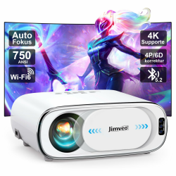 Beamer【Auto-Objektivdeckel / Auto-Fokus】Full HD 1080P 750ANSI WiFi6 Bluetooth Jimveo Beamer 4K Unterstützt Projektor,Auto-6D Trapezkorrektur Heimkino Video Beamer kompatibel mit Smartphone/TV Stick Weiß⭐️⭐️⭐️⭐️⭐️