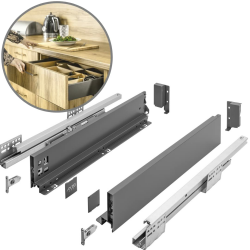 GTV Schubladensystem AXIS PRO I Schubkastengarnitur mit Vollauszug und integriete Dämpfung I Anthrazit I Belastbarkeit bis 40 kg I Soft-Close I Den freien Zugang I Breite: 500 mm I Höhe: 86 mm H 86 mm L 500 mm Anthrazit