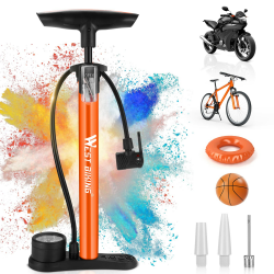 Fahrradpumpe Luftpumpe Fahrrad für alle Ventile - 11 Bar / 160 Psi Standluftpumpe mit Manometer - Standpumpe für Rennrad, E-Bike, Mountainbike - Fahrrad Pumpe für Französische Ventile und Adapter Orange