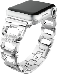 PINHEN Kompatibel mit Apple Watch 41mm 45mm Armband - Metall Edelstahl mit Kristall Diamanten Glänzend Strass Uhrenarmband Ersatz für iWatch Series 8/7/6/SE/5/4/3/2/1 (45/44/42mm,Silver) 45/44/42mm Silver