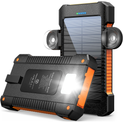 Solar Powerbank 38800mAh Solar Ladegerät Tragbares mit USB C Eingang, Taschenlampe, Outdoor Wasserfester Externer Akku Schnellladung, Power Bank Solarzelle für Samsung, iPhone, Huawei, iPad und mehr Orange