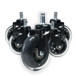 OFFICE EAGLE Bürostuhl Rollen (5er Set) Ersatz-Rollen für Bürostühle passend für 11mm & 22mm - Hartbodenrollen - Gummirollen Bürostuhl mit Bremse