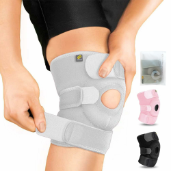 Bracoo KS10 Kniebandage für Damen und Herren | Kniestütze mit Patellaöffnung - Neopren Kniebandage ideal für Volleyball, Basketball, Fitness, Sport und Alltag (Grau)