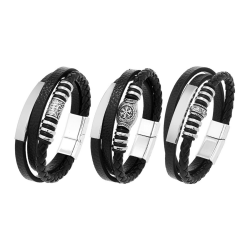 GoPaw 3 Stück Leder Armreif schwarz Lederband,Männer Armband Leder Armreif schwarz,Premium Lederarmband für Herren in schwarz,Das perfekte Geschenk zum Vatertag