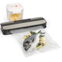 Klarstein 120W Vakuumierer, Sous Vide Vakuumiergerät mit Beuteln, 1,4L Behälter, 75 kPA Mini-Vakuumiergerät Profi für Trockenes/Feuchtes, Einschweissgerät Vakuum für Lebensmittel, Vakumiergerät Klein