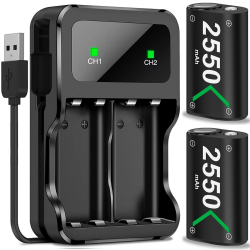 ALEEMTRY Akku für Xbox One Controller, Akku 2 Pack mit Großer Kapazität 2550mAh Wiederaufladbaren 25Std Spieldauer und LED-Ladeanzeige, Akkus für Xbox Series X/S/Xbox One/Xbox One S/X/Elite Controller