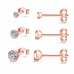 Damen Ohrstecker Silber 925-3 Paar Klein Sterling Silber Ohrstecker Ohrringe Set mit Zirkonia Knorpel Funkelnd Unendlichkeit Ohrstecker Schmuck für Oktoberfest Damen Herren Geschenke 2/3/4mm Rosegold