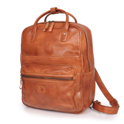 DONBOLSO Rucksack Monaco I Premium Daypack aus Nappaleder für Damen mit Laptopfach I Vintage Lederrucksack für Reisen, Office, Uni I Handgefertigte Laptoptasche Cognac