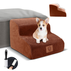 Myiosus Hundetreppe für Kleine Hunde, 2 Stufen Haustiertreppe für Hund und Katzen, Hunde Treppe aus Schwamm für Sofa Bett, Sanftes Hangdesign, rutschfeste Abnehmbar Waschbar - Senden 1 Fusselrollen Hundetreppe 2-stufen