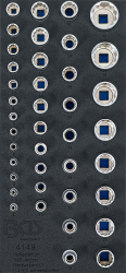 BGS 4149 | Werkstattwageneinlage 1/3: Steckschlüssel-Einsätze Zwölfkant | 6,3 mm (1/4"), 10 mm (3/8"), 12,5 mm (1/2") | 40-tlg.