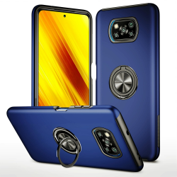 SORAKA Hülle für Xiaomi Poco X3 Pro/Poco X3 NFC/Poco X3 mit unsichtbarem Ringhalter und Metallplatte für magnetische Autohalterung Robustes Gehäuse in Militärqualität stoßfeste Schutzhülle Blau