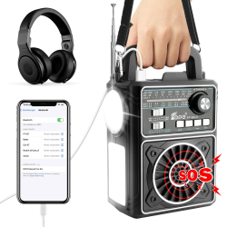 Solar Radio, MONKROY Tragbare Kurbelradio Dynamo Radio mit AM/FM/SW, Notfall Radio mit Kurbel mit Wiederaufladbare Batterie, SOS Alarm, Bluetooth, LED Taschenlampe & Leseleuchte Notfallradio Schwarz