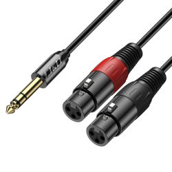 J&D 6,35 mm (1/4 Zoll) TRS Stecker auf Dual XLR Weiblich Y Splitter Kabel, 2 XLR Weiblich zu 6,35mm 1/4" TRS Männlich Unbalanced Stereo Audio Patch Adapterkabel für Mic Mixer, 1,8 Meter 1.8 Meter