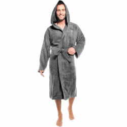 aqua-textil XS-XXXL Bademantel Kapuze lang aufgesetzte Taschen Damen Herren Unisex warm Frottee Baumwolle OEKO-TEX XS Anthrazit
