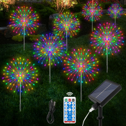 Aourow LED Solarleuchten Feuerwerk für Außen,8er Gartenleuchten Draußen mit 8 Beleuchtungsmodi und 4 Einstellbaren Helligkeitsstufen,RGB Pusteblume Solar Gartenstecker für Garten Balkon Terrasse Deco Mehrfarben