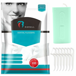 RICHDMI Zahnreiniger Sticks, 108 Stück Zahnseidesticks, Zahnreinigung Zwischenräume, Zahnsticks, Zahnpflege, Zahnstocher Mit Geschmack, Dental Floss, Mit 1 Automatische Zahnstocher-Box(Grün)