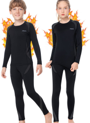 BENNALD Thermounterwäsche Kinder, Funktionsunterwäsche Junge Skiunterwäsche Mädchen Winter atmungsaktiv Thermowäsche Set Warm Weich Funktionswäsche Thermo Unterwäsche Thermounterhemd für Kinder S/115-125cm Grau