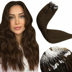 LaaVoo Remy Extensions Echthaar Microrings Braun 14zoll/35cm Cold Fusion Micro Ringe Echthaar Extensions Glatt Dickes Haare 50g 1g/s Easy Loop Bead Haarverlängerung Braun #4 35 cm 2-3.MR#4 Braun
