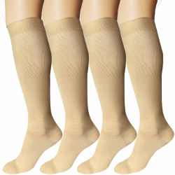 DDOBB 4 Paar Kompressionsstrümpfe Damen und Herren Stützstrümpfe Kompressionssocken Stützsocken Reisestrümpfe für Flug Sport Running Radsport L-XL Hautfarbe*4