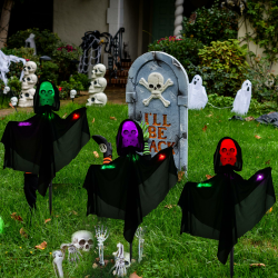 NEXVIN Halloween Deko Garten, 3 Stück Halloween Skelett Stableuchten mit Erdspieß Timer Halloween Horror Deko Batteriebetrie, Geister WindsäCke Deko für Weg, Rasen, Hof, Halloween Hängende Decoration
